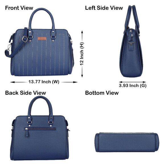 Women’s Vegan Leather Blue Top-Handle Handbag | Crossbody Sling Bag, Purse - Picture 3 of 11